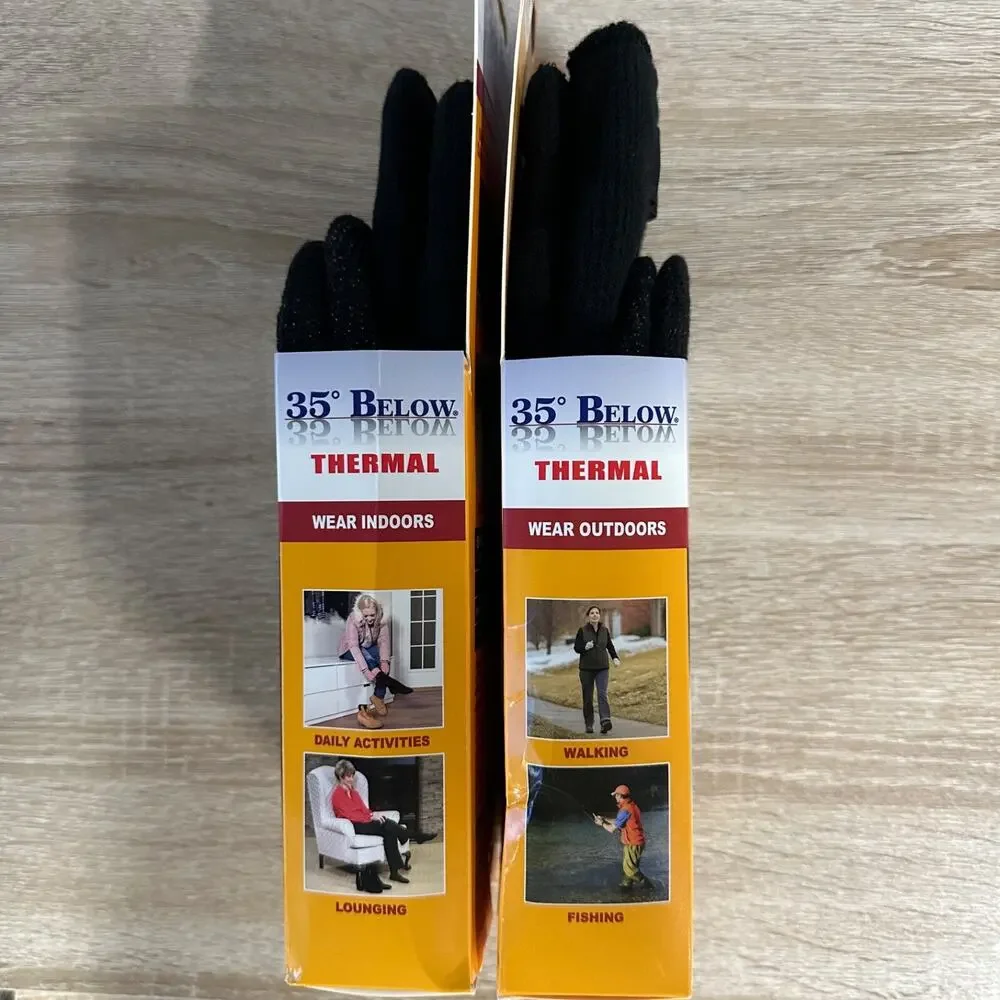 2 PAIRS! 35° Below Thermal Socks Aluminized Fibers Nylon Warming Black Large